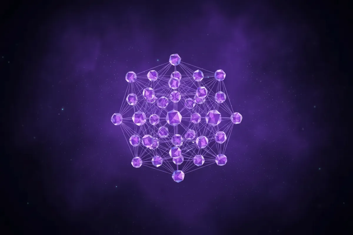 A mesh with no center: 23 agents, each a peer. The merge is CRDT; the transport is A2A; the orchestrator is absent by design.