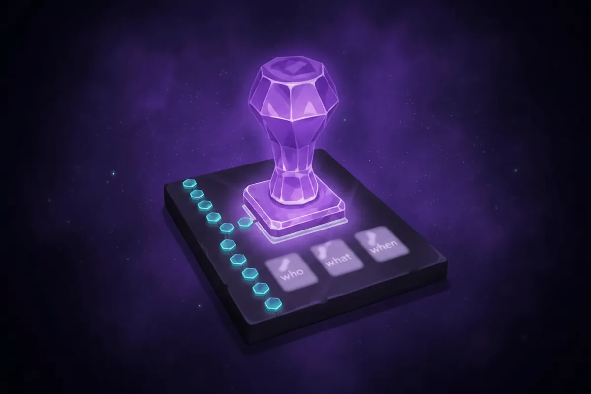 The override is a stamped value in the chain, not a comment beside it. Who, what, when — typed, hash-linked, replayable.