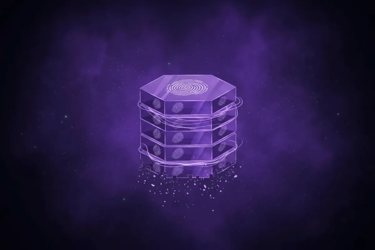 The hash chain is append-only: each output links to the NodeVersions and model versions that produced it. Tampering is detectable by construction, not by audit.